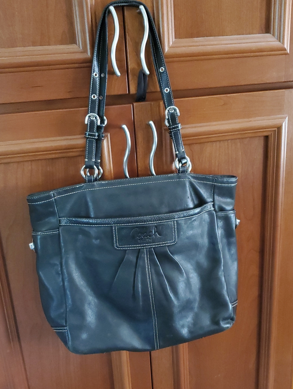 Y2k Coach Black Pleated Gallery Leather Tote